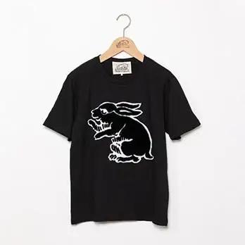 【beanxious(ビーアンキシャス)】直植毛フロッキーTシャツ　ウサギ黒　(Lサイズ)