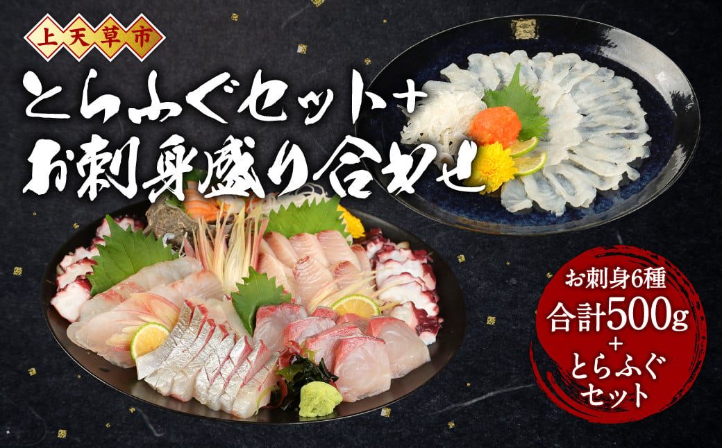 上天草産 とらふぐセット 旬の鮮魚 お刺身 盛り合わせ 6種 合計500g ポン酢 お醤油付き