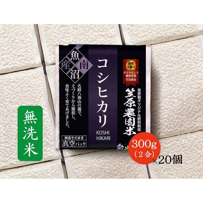 【令和７年産新米】南魚沼産 笠原農園米 コシヒカリ 無洗米 ２合真空パック２０個 【簡易包装】