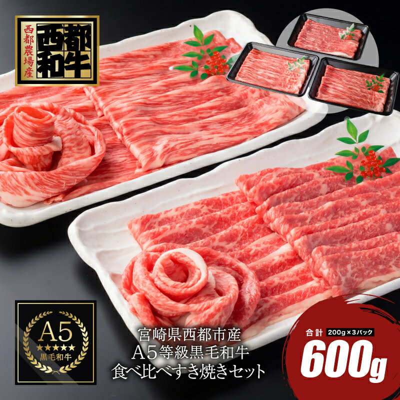 【ふるさと納税】宮崎県産黒毛和牛食べ比べスライスセット600g ＜1.3-8＞カミチクファーム 国産 宮崎県産黒毛和牛 ロース 赤身 切り落とし 牛肉 小分け すき焼き ふるさと納税 黒毛和牛 送料無料＜1.3-8＞