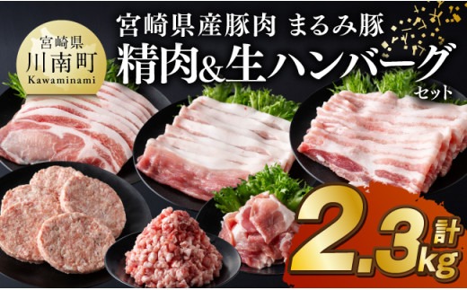 宮崎県産豚肉 「まるみ豚」 精肉生ハンバーグセット計2.3kg 【 肉 豚肉 国産 ハンバーグ 小分け 弁当 おかず お手軽 真空パック バラ モモ ロース こま切れ スライス ミンチ 挽肉 九州産 宮崎県産 川南町産 送料無料 】[D11516]