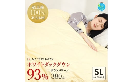 ＜超長綿100%60番手生地＞シングルダウン93%Dp380抗菌防臭防ダニ羽毛掛けふとんあったかい【1144985】
