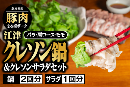 江津クレソン鍋＆クレソンサラダセット【鍋2回分 サラダ1回分 4人前】計約3kg【YS-11】｜国産 まる姫ポーク 豚肉 肉 ロース バラ 肩ロース ゴウツクレソン クレソン ベビーリーフ フルーツトマト つゆドレッシング 柚子醤油 野菜 しゃぶしゃぶ 鍋 送料無料 鍋 しゃぶしゃぶ鍋 しゃぶしゃぶ鍋 しゃぶしゃぶ鍋 しゃぶしゃぶ｜