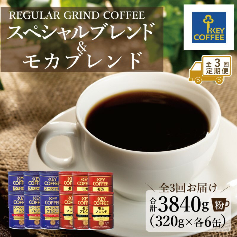 【ふるさと納税】キーコーヒー 定期便 缶 3回 320g 各6缶 セット モカブレンド スペシャルブレンド KEY COFFEE レギュラーコーヒー 缶入り 粉 佐賀県 鳥栖市