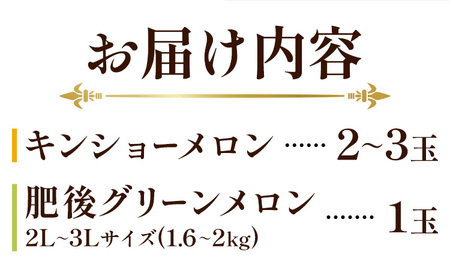 メロン 七城メロン Green＆Gold セット 肥後グリーン 1玉 キンショーメロン 2玉 ～ 3玉 2種類 MOTOYAMA358FARM 《2026年5月中旬-6月下旬頃出荷》 熊本県 菊池市 