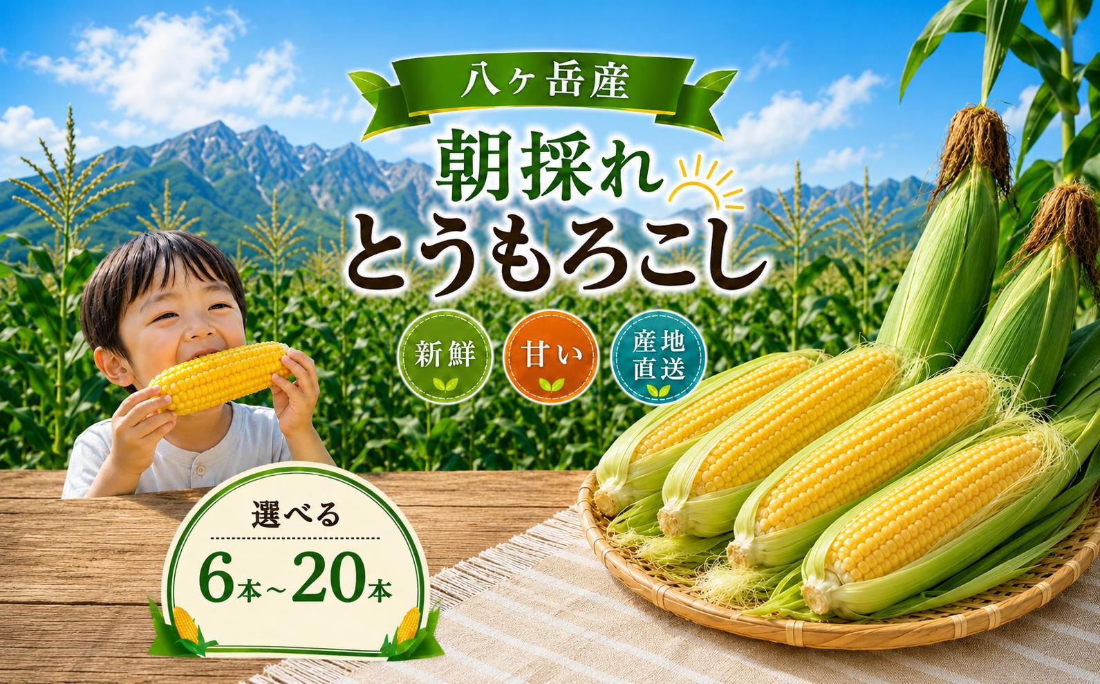 
                  八ヶ岳産 朝採れ とうもろこし 【選べる内容量】 6本～20本 | 朝採れ トウモロコシ とうもろこし 自然 旨味 甘味 信州 八ヶ岳 長野県 諏訪郡 原村
                