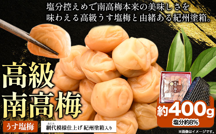 高級南高梅うす塩 400g 網代模様仕上紀州塗箱入り 澤株式会社《90日以内に出荷予定(土日祝除く)》和歌山県 日高町 梅干し うす塩梅 紀州南高梅 紀州塗 送料無料