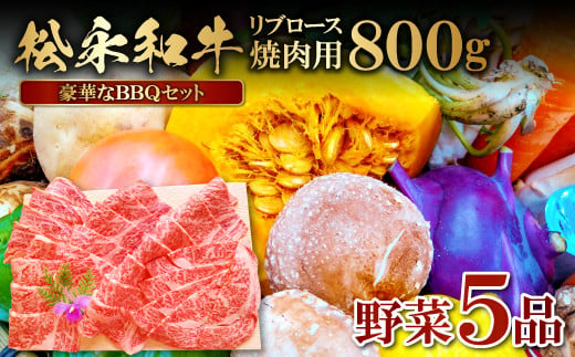 バーベキューセット (松永和牛焼肉用800ｇ・野菜5品）【松永和牛 800g 焼肉用 野菜 5品 焼肉 リブロース 農家厳選 やさい おまかせ お楽しみ 贅沢 詰め合わせ セット バーベキュー アウトドア キャンプ ギフト 贈り物】