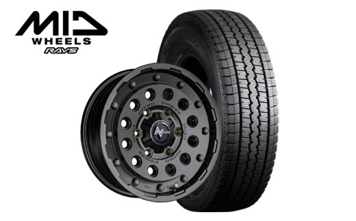 MID WHEELS NITRO POWER H12 SHOTGUN　バレルブラック x スタッドレスタイヤセット TOYOTA HIACE サイズ