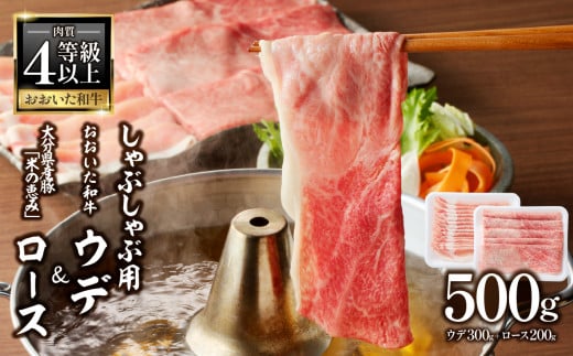 おおいた和牛認定店 はしづめ A4等級以上「おおいた和牛」300ｇと大分県産豚「米の恵み」200ｇのしゃぶしゃぶセット 牛肉 おおいた和牛 ウデ肉 スライス すき焼き 豚肉 ローススライス 肉屋 ブランド牛 ブランド豚 牛 焼肉 焼きすき 焼きしゃぶ 牛しゃぶ 冷しゃぶ A4等級 豊後牛 大分 A01138