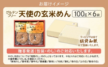 グルテンフリー 天使の玄米めん 6食入り（便利な小分け 100g × 6袋）【即席麺 動物性食品不使用 ビーガン 玄米 福井県】 [e10-a011]