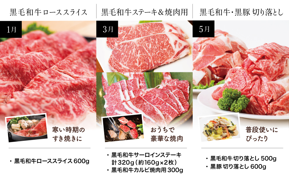 【スターゼン厳選定期便】鹿児島県産黒毛和牛・黒豚定期便（全6回）　サーロイン ステーキ 切り落とし しゃぶしゃぶ 焼肉 すき焼き ローススライス 定期便 冷凍 スターゼン