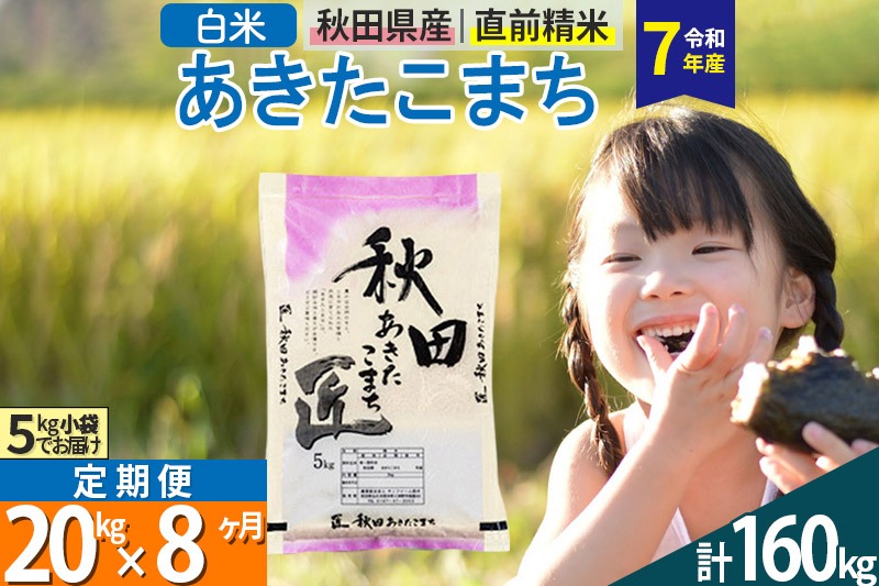 【白米】＜令和7年産＞ 《定期便8ヶ月》秋田県産 あきたこまち 20kg (5kg×4袋)×8回 20キロ お米 匠 |02_snk-010808s