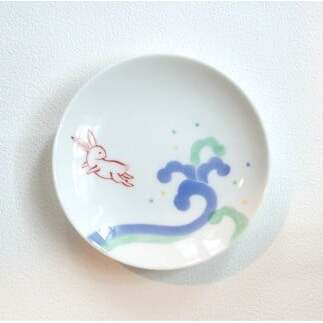 有田焼 波うさぎ小皿 【香蘭社】 赤絵 染付 シリーズ 手描き 13cm プレート 銘々皿 取り皿 普段使い デザート 食器 14000円 A14-125_イメージ2