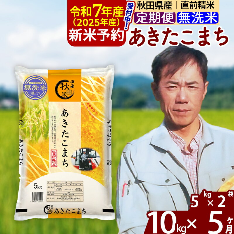 【ふるさと納税】※令和7年産 新米予約※《定期便5ヶ月》秋田県産 あきたこまち 10kg【無洗米】(5kg) 2025年産 お届け周期調整可能 隔月に調整OK お米 みそらファーム