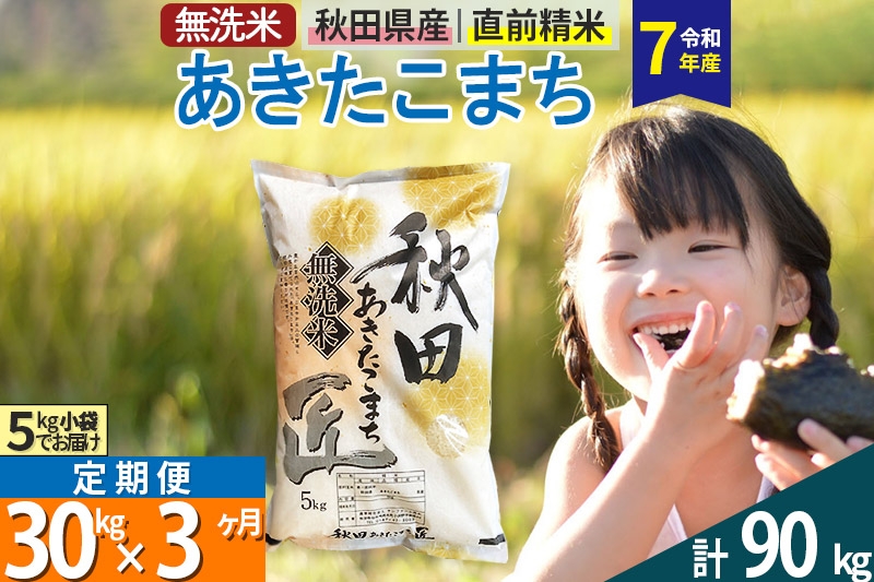 
            【無洗米】＜令和7年産＞《定期便3ヶ月》秋田県産 あきたこまち 30kg (5kg×6袋) ×3回 30キロ お米  匠
          