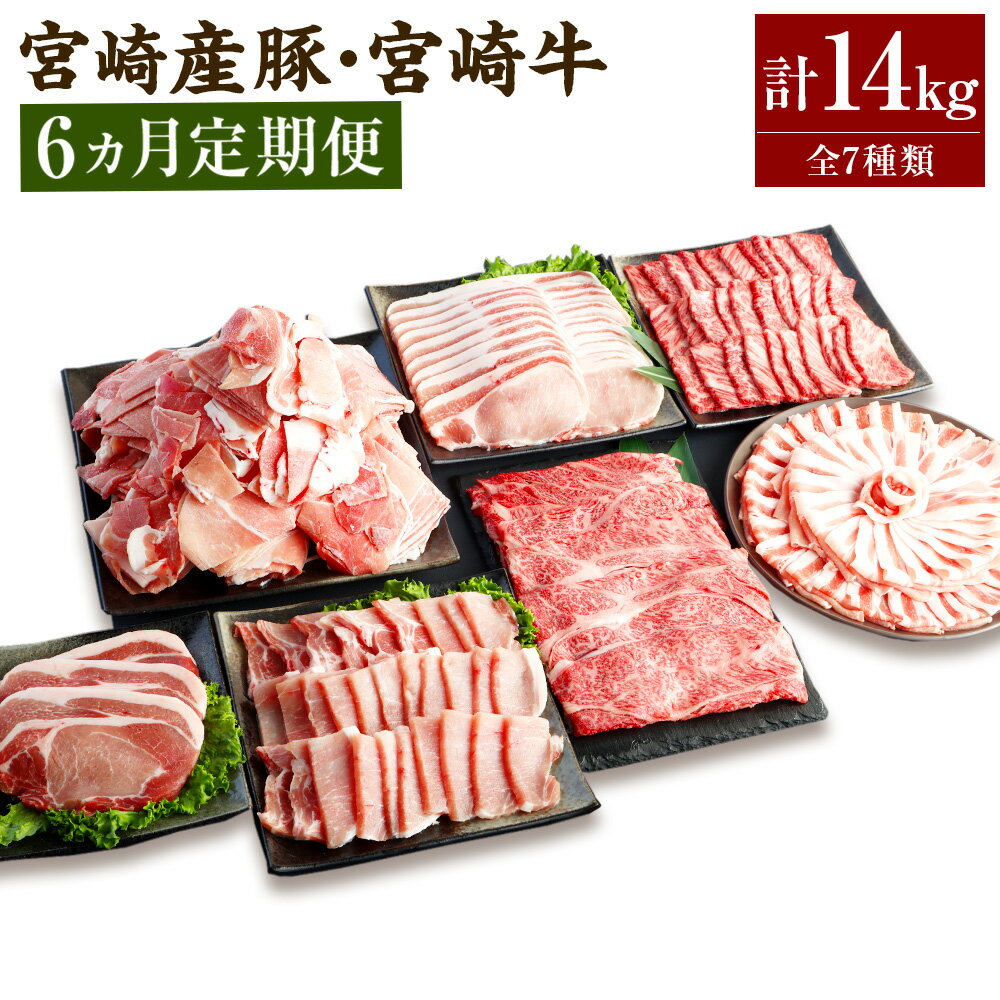 【ふるさと納税】＜ミヤチク 宮崎県豚・宮崎牛6ヶ月定期便＞お申込みの翌月下旬頃に第一回目発送（12月は中旬頃） 合計13.2kg 焼肉 しゃぶしゃぶ 豚カツ とんかつ 生姜焼き 和牛 牛肉 豚肉 豚 肉 宮崎県 高鍋町 送料無料 冷凍 新生活応援 卒業祝い 就職祝い