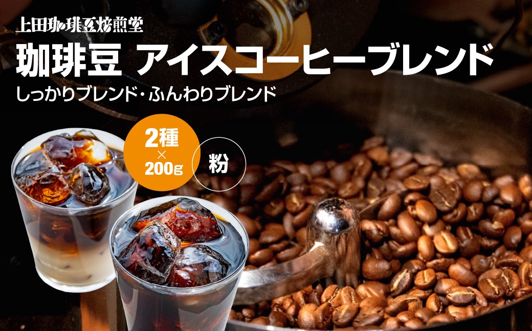 
                  【上田珈琲豆焙煎堂】珈琲豆 アイスコーヒーブレンド 200g×2種 セット 【粉】【 ふるさと納税 埼玉県 飯能市 送料無料 珈琲 コーヒー アソート バラエティ 飲み比べ 自家製 カフェ リラックス プレゼント ギフト 贈り物 】  HNNBM006
                
