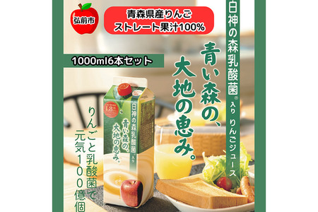 乳酸菌入り りんごジュース 1L 6本 青森県産
