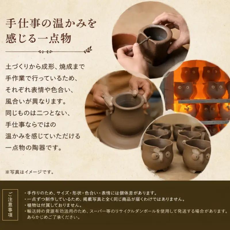 陶器 4セット 山野草鉢 フクロウモチーフ