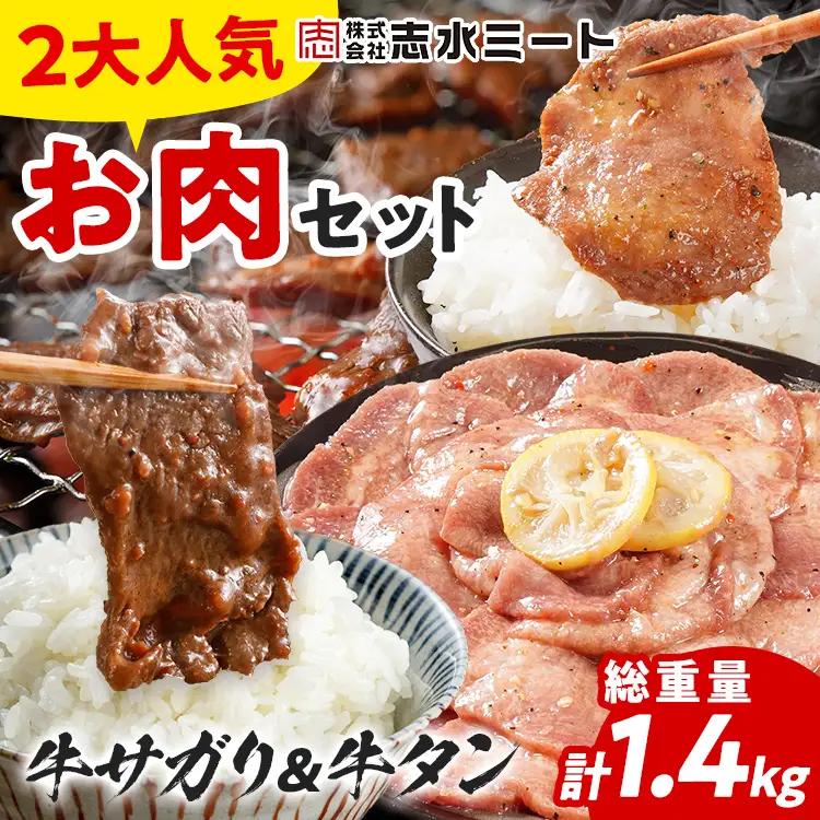 2大人気 お肉セット 牛肉 牛サガリ 牛タン ハラミ  牛サガリ400g×2／牛タン300g×2 計1.4kg 味付け肉