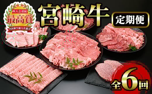 ＜定期便・6回(連続)＞宮崎牛・定期便B(6ヶ月)国産 宮崎県産 宮崎牛 牛肉 ステーキ 焼肉 A4 肩ロース ウデ ロース ヒレ【MI003】【(株)ミヤチク宮崎加工センター】