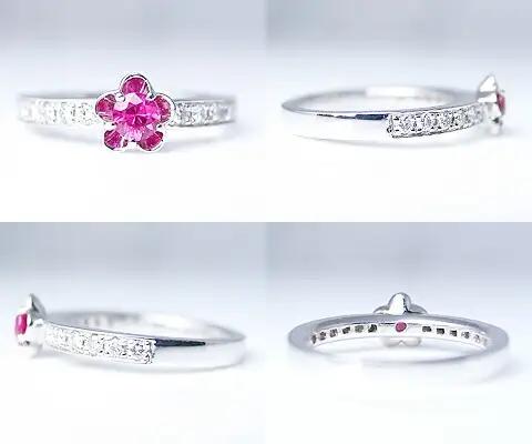 指輪 天然 ダイヤモンド 0.18ct ルビー 0.23ct フラワー SIクラス【pt950】r-31（KRP）O4-1411