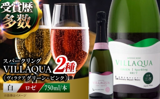 ワイン VILLAQUA グリーン・ピンク 750ml 2本セット 受賞 国産 ワイン 白 白ワイン 日本ワイン スパークリングワイン スパークリング 発泡 辛口 ワインセット 果実酒 希少ワイン wine 飲み比べ セット 人気 おすすめ 酒 お酒 地酒 洋酒 お祝い 記念日 誕生日 プレゼント 人気 お取り寄せ 三次市 / 広島三次ワイナリー [APAZ156]