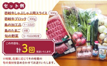 【全3回定期便】壱岐産食材詰め合わせBOX「野菜と壱岐牛」 [JBF027] 壱岐牛 赤身 しゃぶしゃぶ 詰め合わせ 野菜 卵 鮮魚 セット 120000 120000円 12万円 コダワリ野菜・牛肉