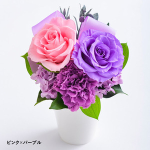 バラとリボンのアレンジメント 花 お花 プリザーブドフラワー ギフト プレゼント お祝い 誕生日 お供え アレンジ インテリア 東京都 墨田区 ピンク×Fピンク