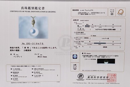 1953 【真珠科学研究所オーロラフェニックス鑑別書付】K18　南洋白蝶真珠13.0㎜　ダイヤモンド0.20ct 　ペンダントネックレス