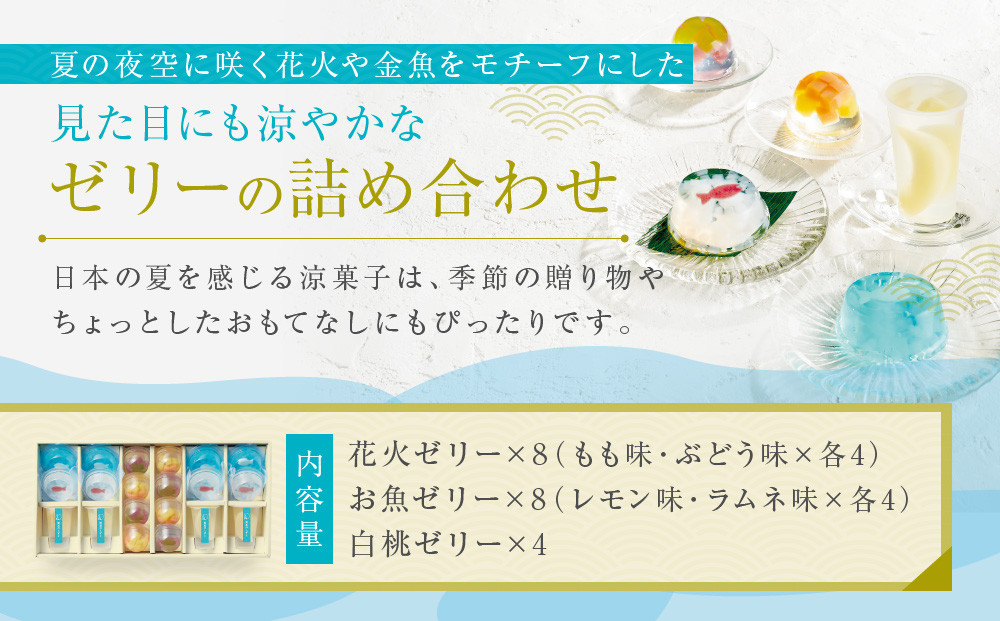 【菓匠八】涼夏のしずく(20個)［ シャディ スイーツブランド フルーツゼリー 花火ゼリー カラフル おしゃれ 人気 おすすめ 夏 花火 フルーツ 果物 もも ぶどう 手土産 ギフト プレゼント お中