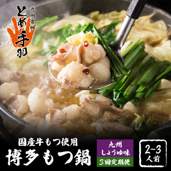 【ふるさと納税】【全3回定期便】九州名物 とめ手羽 博多 もつ鍋 セット 九州しょうゆ味 2-3人前＜株式会社フェリックス＞那珂川市 | 定期便 もつ鍋 モツ鍋 もつなべ もつ鍋セット もつ 鍋 国産 牛 モツ とめ手羽 [GCE011] 40000 40000円 4万円 以下