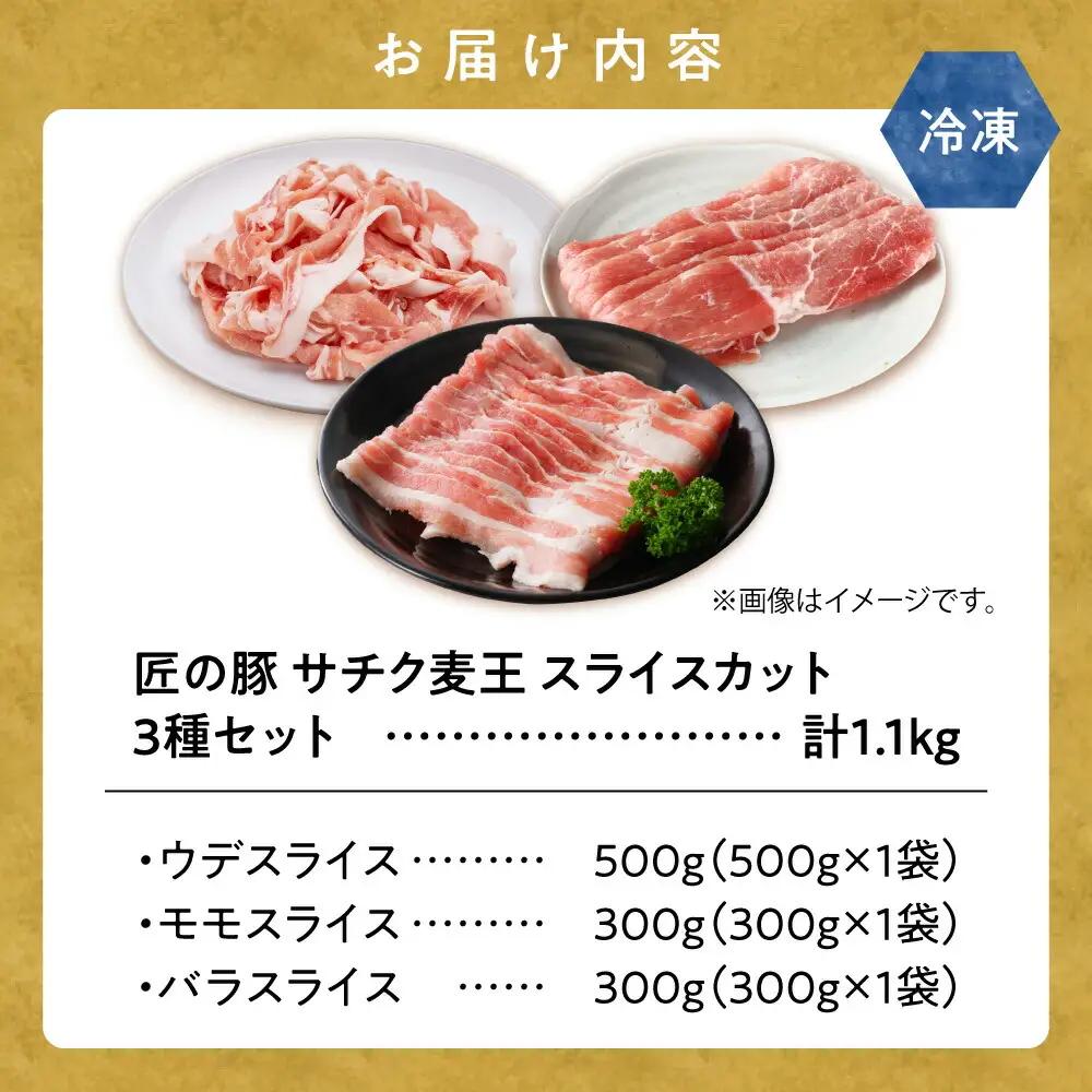 知床斜里産ブランド豚肉「サチク麦王」スライスカット　3種計1.1kg　モモ、バラ、ウデ_肉 焼肉 豚肉 やきにく ヤキニク バーベキュー