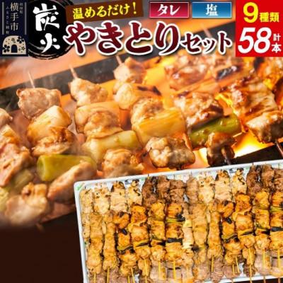 ふるさと納税 横手市 やきとりセット計58本(ももたれ・塩、ねぎまたれ・塩、かしらたれ、さがり、バラ、なんこつ、皮たれ)　