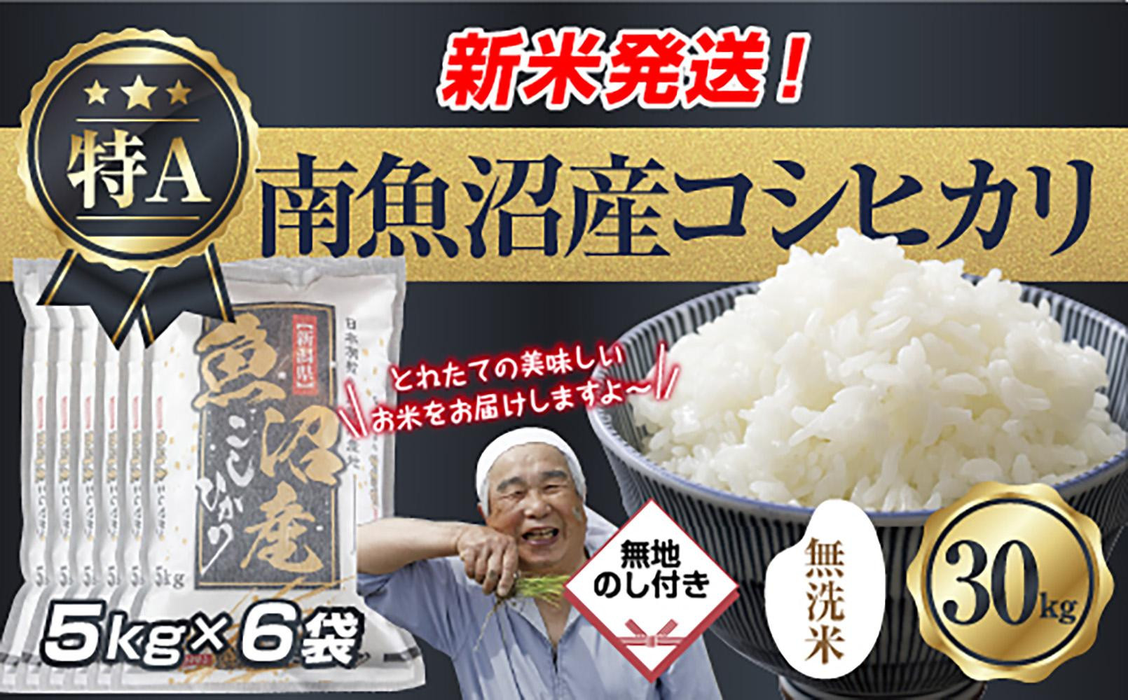 【令和8年産　新米予約】無地のし 「無洗米」 新潟県 南魚沼産 コシヒカリ お米 5kg×6袋 計 30kg 精米済み（お米の美味しい炊き方ガイド付き） お米 こめ 白米 こしひかり  魚沼 南魚沼 南魚沼市 新潟県産 新潟県 産地直送【2026年10月中旬より1ヶ月以内に順次発送予定】
