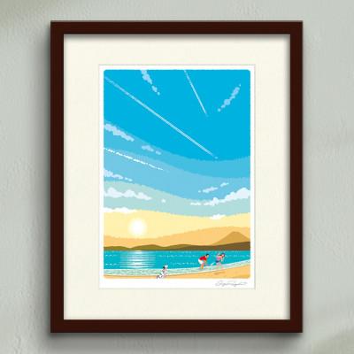 ふるさと納税 茅ヶ崎市 湘南・茅ヶ崎で描く、海を感じるイラストアート『ジークレーアートフレーム　SL-02』(小:八つ切)