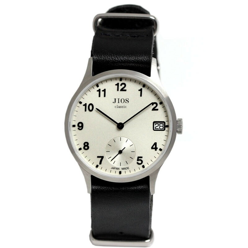 【ふるさと納税】JIOS OMI 日本製 クラシックスタイル クオーツ腕時計 メンズ レディース ウォッチ ユニセックス 男女兼用 Made in Shiga スモールセコンド シルバー×ベージュ 栃木レザー NATOベルト （ブラック）