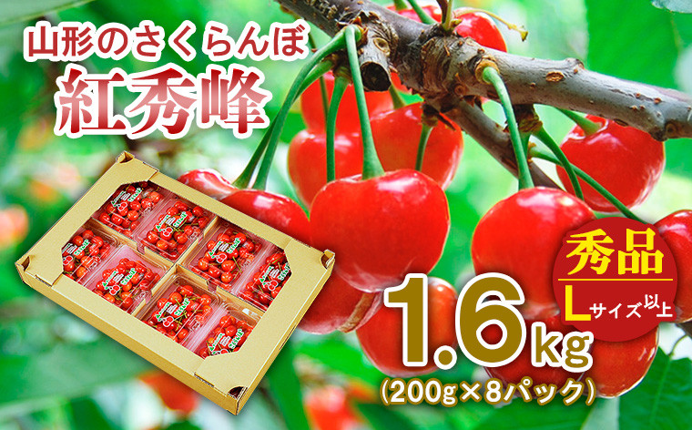 
            山形のさくらんぼ 紅秀峰 1.6kg(200g×8パック) Lサイズ以上 【令和7年産先行予約】FS24-556くだもの 果物 フルーツ 山形 山形県 山形市 2025年産
          