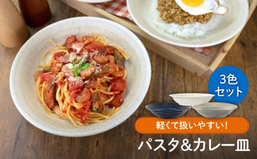 【美濃焼】軽量トチリ パスタ＆カレー皿 3色セット【陶土う庵】（1054-0195）食器 深皿 プレート [MBY115]