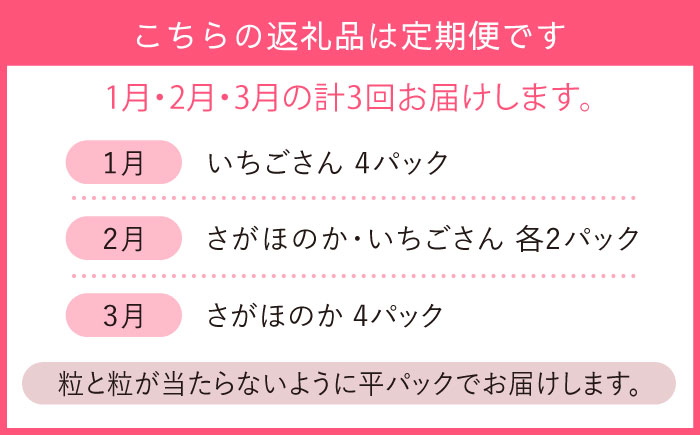 【1月〜3月にお届け・3回定期便】さがほのか・いちごさん（1回4P約1kg） イチゴ いちご 苺 フルーツ 果物 佐賀県産 佐賀産 旬 吉野ヶ里町/リエンサーク [FCC005]