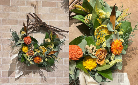 【イエロー】ドライフラワー リース　Sサイズ【flowerbasket namika】 [AKGA003-3]