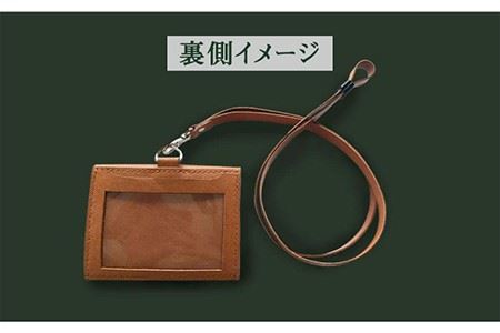 牛革IDカード入れ（キャメル）ポケット付[EBG006]  ハンドメイド ネックストラップ 名札 革小物