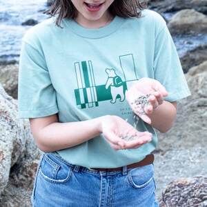 「知床トコさん」×久米繊維　コットンTシャツ　四角デザイン柄　グリーン　XLサイズ　半袖【配送不可地域：離島・沖縄県】【1634915】