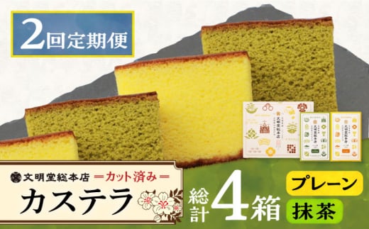【2回定期便】カット包装カステラ　2箱入 （プレーン・抹茶）≪小値賀町≫【株式会社文明堂総本店】 カステラ かすてら 菓子 お菓子 和菓子 [DBF010] 15000円 以上