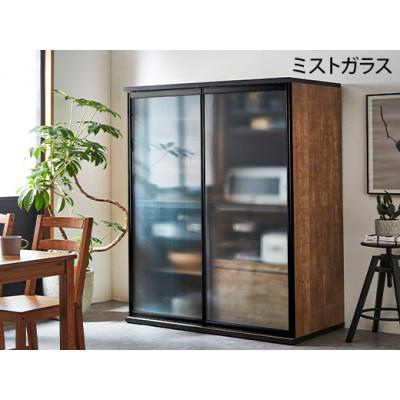 ふるさと納税 大川市 引き戸レンジ台 キッチンボード 幅153.5cm ポエム【カラー:レディオーク、扉:ミストガラス】