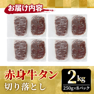 牛タン 赤身牛タン切り落とし2kg（250g×8パック） 味付 焼肉 【牛タン】【ho1482】