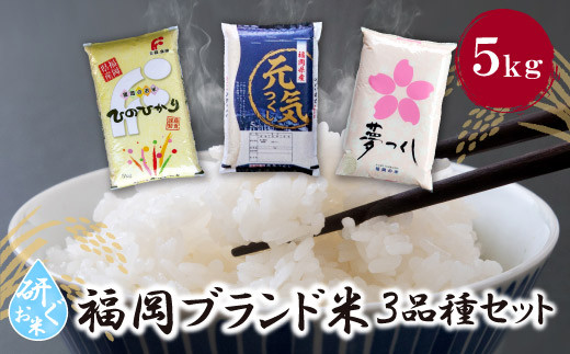 Z17-04 令和7年産 研ぐお米 福岡ブランド米3品種セット（各5kg） お米 米 こめ コメ ブランド米 夢つくし ヒノヒカリ 元気つくし 白米 人気 おすすめ 精米 ゆめつくし ひのひかり げんきつくし 福岡県産米 食料品 福岡県 食べ比べ