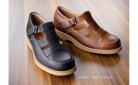 本革 幅広 4E ワイド ビジネスサンダル オフィスサンダル  5.5cmアップ シークレットサンダル No.567 チョコ 雑貨 日用品  BN003 24.0cm