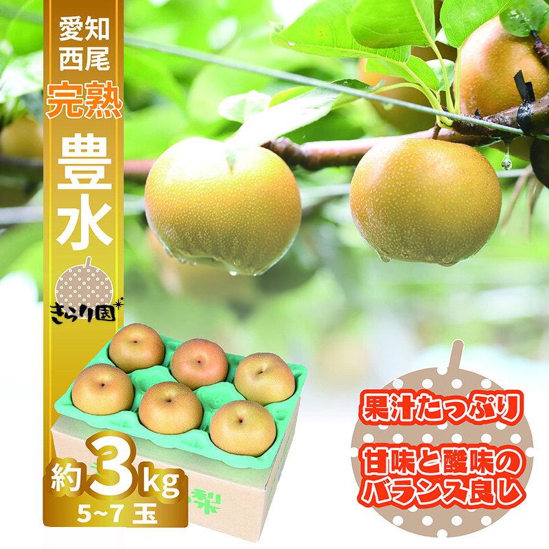 【ふるさと納税】【数量限定】＜きらり園＞完熟 豊水梨 （5玉〜7玉合計3kg）【発送期間:8/20〜9/10まで】【クール便】K341 / なし ナシ 梨 豊水 果物 フルーツ 季節限定 期間限定 愛知県 西尾市産 国産 完熟梨 もぎたて 採れたて 冷蔵